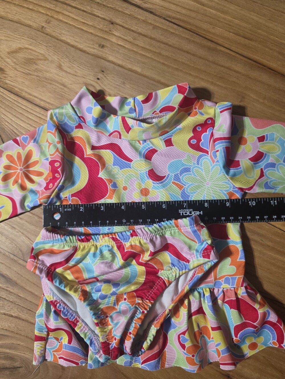 Funky Psychedelic Floral Ruffle Rash Guard Swim Set - 2T - Picture 5 of 7